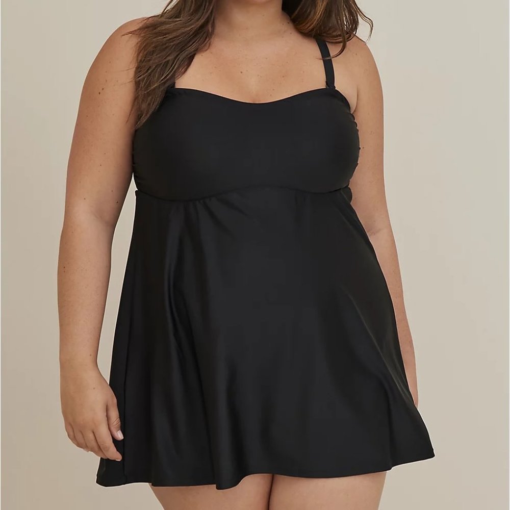 Torrid swim dress black swimsuit 3 3x 22 24 strapless bathing suit plus size nwt
